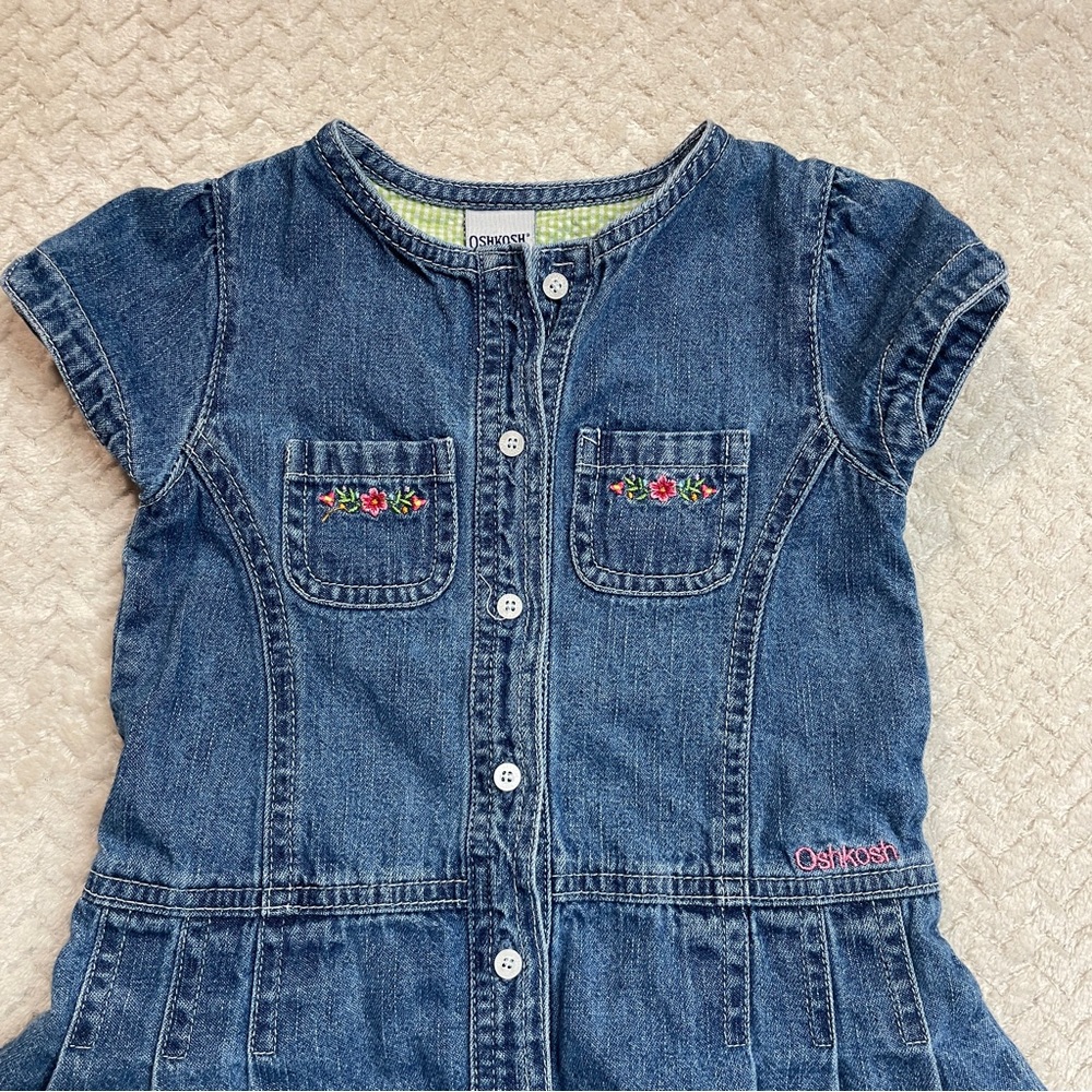 Vintage‎ Y2K OshKosh Toddler Denim Floral Embroidered Pleated Dress Size 3T - Picture 3 of 11